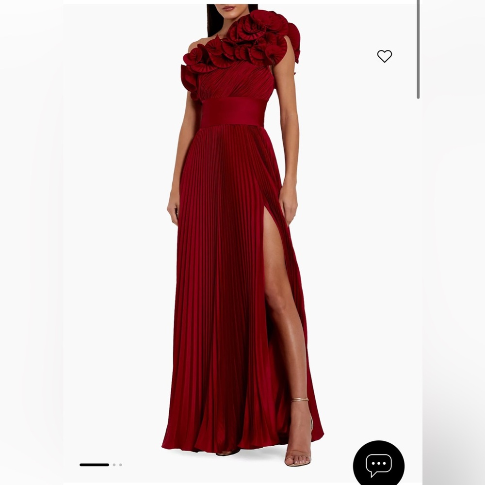 Mac Dugall Pleated Charmeuse High Slit Gown